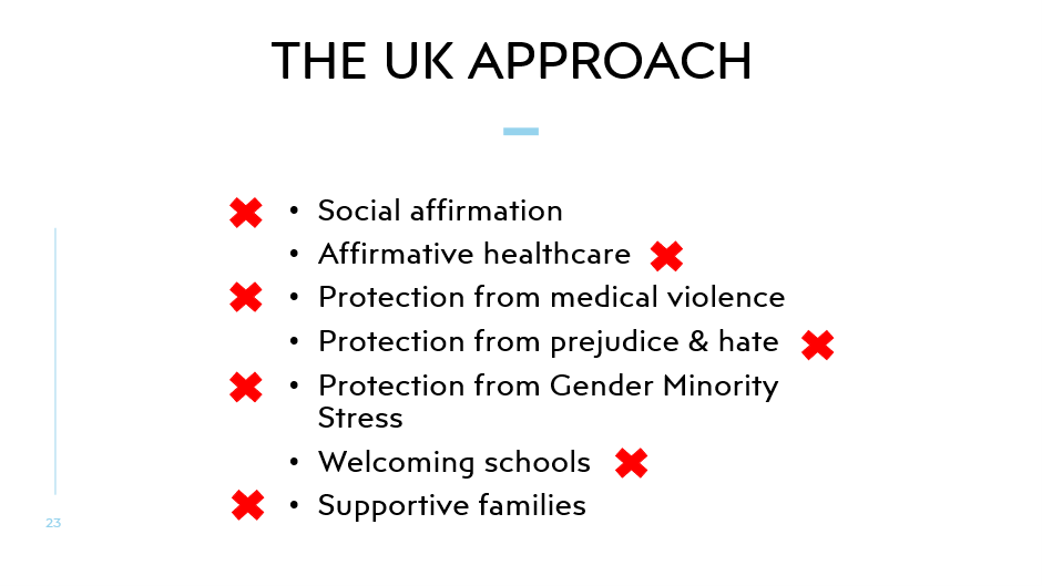 This slide shows the same text as the preceding slide, with red crosses next to each point. 